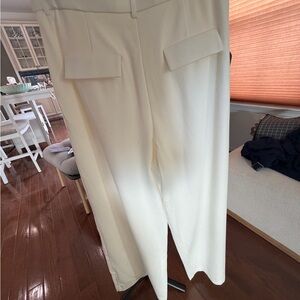 OGL Cream Wide-Leg Dress Pants with Flap Pockets
